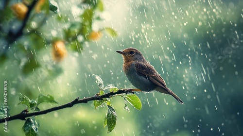 little bird in the rain