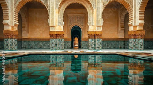 Ornate Archway Reflecting in a Pool of Water