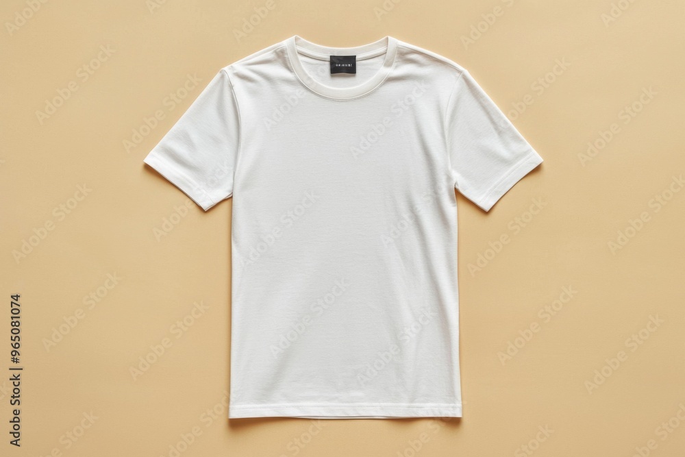 Simple Tshirt Flatlay mockup in beige background created with generative AI Simple Tshirt Flatlay mockup in beige background created with generative AI