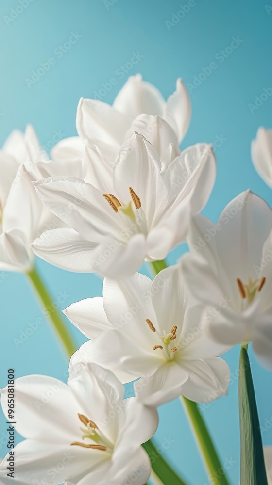 White tulips on blue background White tulips on blue background
