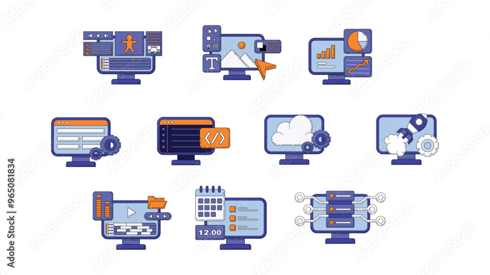 Outlined Style Digital Skills Illustration Set Outlined Style Digital Skills Illustration Set