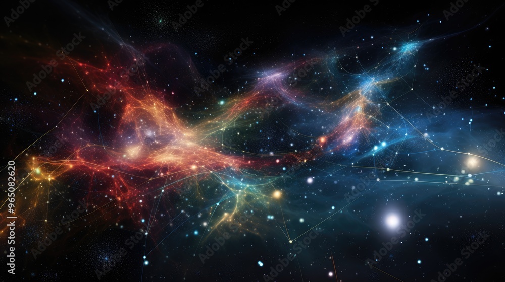 A mesmerizing cosmic tapestry of swirling nebulae and shimmering stars, connected by ethereal lines of light. A mesmerizing cosmic tapestry of swirling nebulae and shimmering stars, connected by ethereal lines of light.