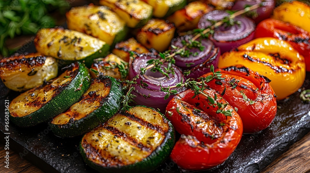 Grilled Vegetables with Thyme on a Slate Platter Grilled Vegetables with Thyme on a Slate Platter