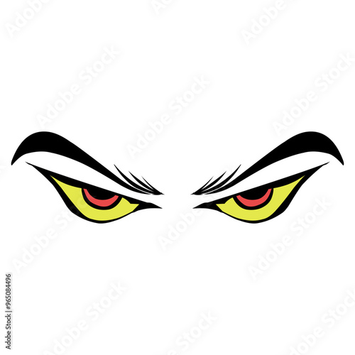 Cartoon angry expression eye design with transparent background. Perfect for stickers, tattoos, icons, stamps