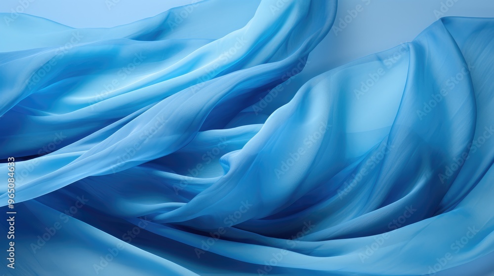 Fototapeta premium A soft, flowing blue fabric drapes gracefully, creating a beautiful abstract pattern.