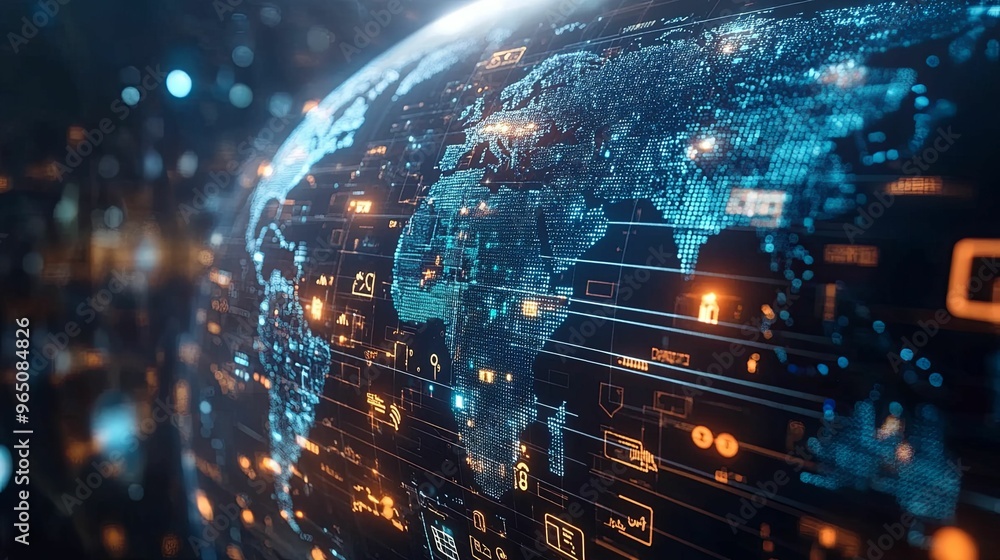 Digital World Map with Data and Interface Elements Digital World Map with Data and Interface Elements