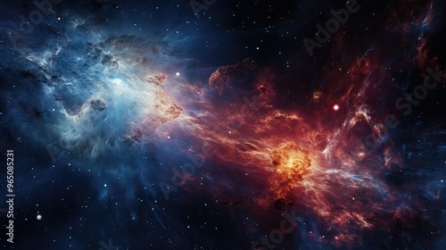 A stunning cosmic landscape with vibrant colors and swirling nebulae.