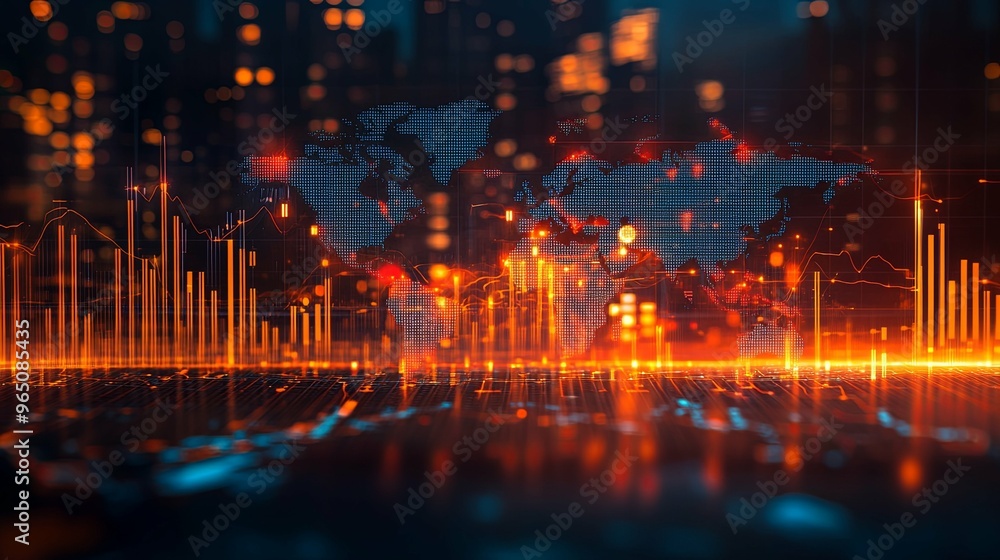A World Map Illustrated with Digital Data and Graphs A World Map Illustrated with Digital Data and Graphs