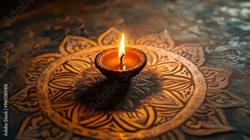 Diwali diya oil lamps holiday background. Creating a festive and decorative composition.