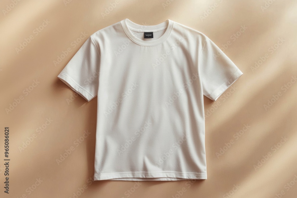 Simple Tshirt Flatlay mockup in beige background created with generative AI Simple Tshirt Flatlay mockup in beige background created with generative AI
