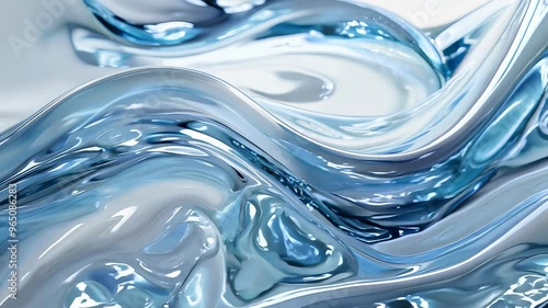Abstract blue metallic waves. Inspired of 3D style animation. Beautiful video wallpaper, video cover. Slow motion