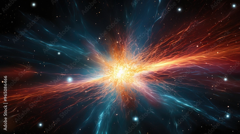 A vibrant cosmic explosion, with bright streaks of light and stars, creates a stunning visual spectacle against a dark background. A vibrant cosmic explosion, with bright streaks of light and stars, creates a stunning visual spectacle against a dark background.