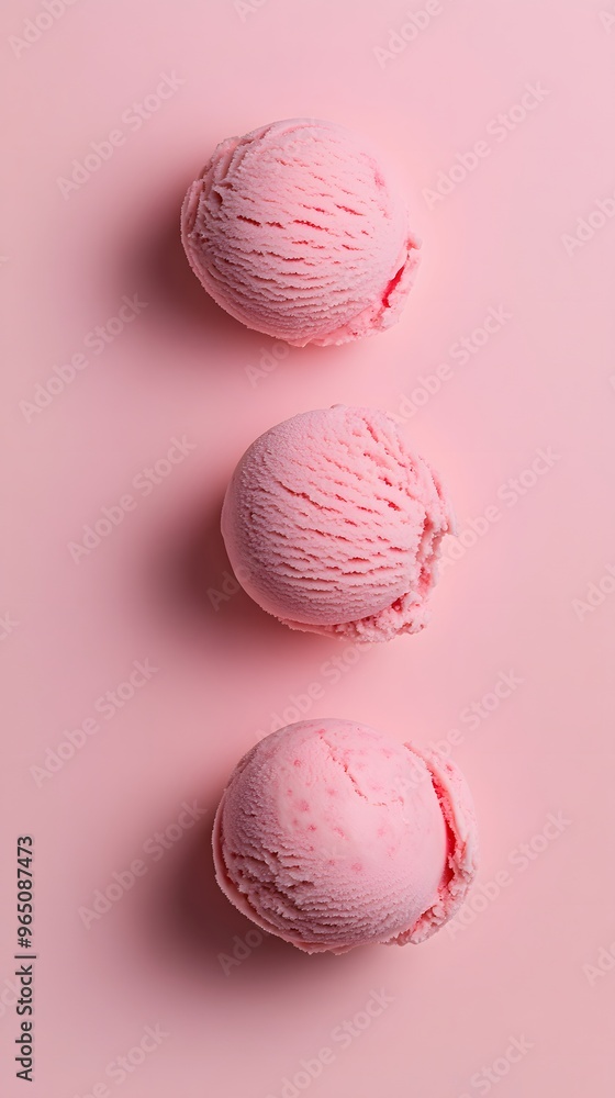 Three Scoops of Pink Ice Cream on a Pink Background Three Scoops of Pink Ice Cream on a Pink Background