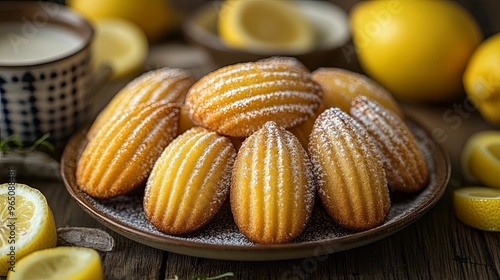 A Plate of Lemon Madeleines with Powdered Sugar photo