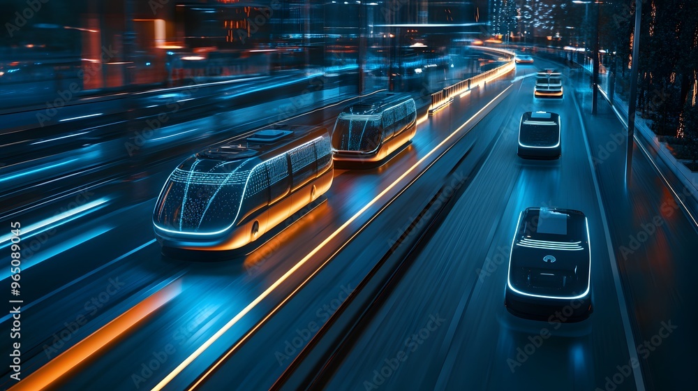 Fototapeta premium A high-tech AI-powered transportation system where electric vehicles operate autonomously