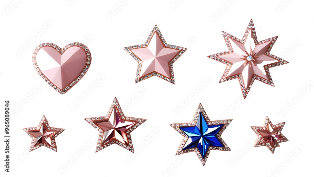 star and heart jewels sticker set isolated on white background. star and heart jewels sticker set isolated on white background.
