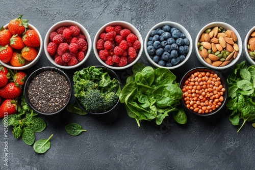 A variety of healthy ingredients in bowls.