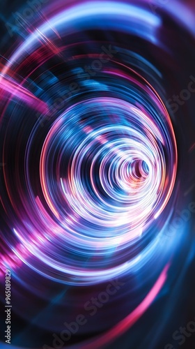 Abstract Circular Light Trails in Blue and Pink Hues photo