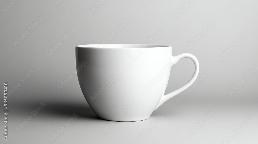A white coffee cup on a white surface. A white coffee cup on a white surface.