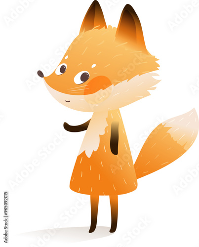 Baby animal design, cute fox character for children. Quirky little fox graphics. Vector cartoon clip art for kids. Isolated illustration in watercolor style.