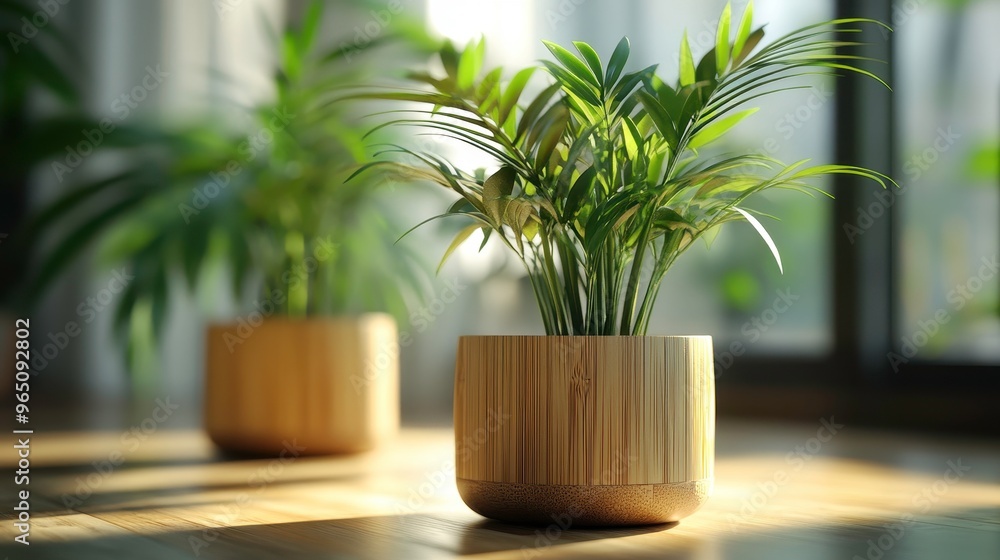 Engraved bamboo plant pot with custom name, eco-conscious gift, 3D illustration Engraved bamboo plant pot with custom name, eco-conscious gift, 3D illustration