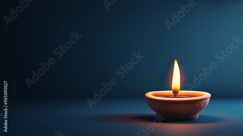 Single glowing candle on dark blue background