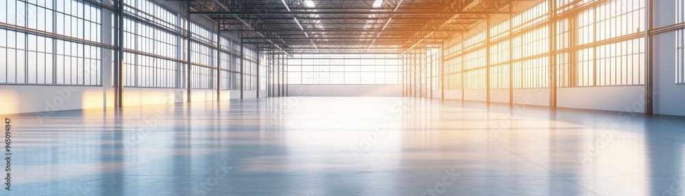 Spacious industrial interior with large windows and natural light, perfect for various applications like workshops or studios. Spacious industrial interior with large windows and natural light, perfect for various applications like workshops or studios.