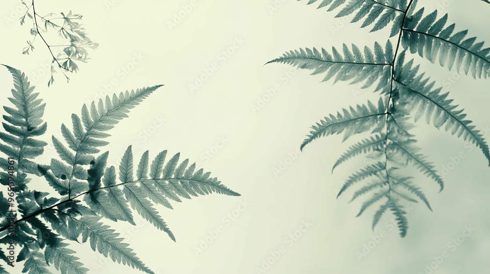 Delicate Fern Fronds Cast a Shadow on a Pale Background Delicate Fern Fronds Cast a Shadow on a Pale Background