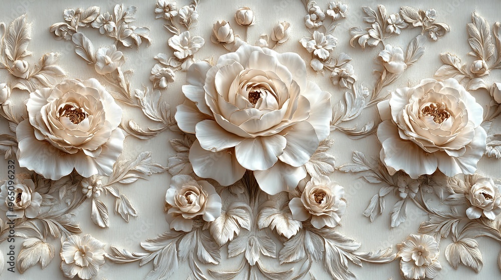 White and Gold Floral Carving on a Light Background White and Gold Floral Carving on a Light Background