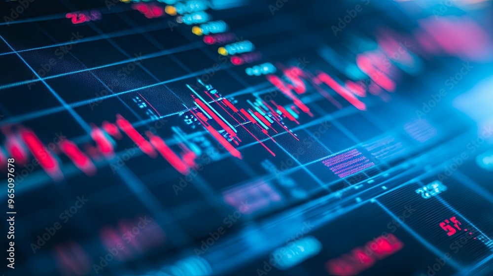 Close-up of a Financial Stock Market Graph with Red and Blue Lines on a Screen Close-up of a Financial Stock Market Graph with Red and Blue Lines on a Screen