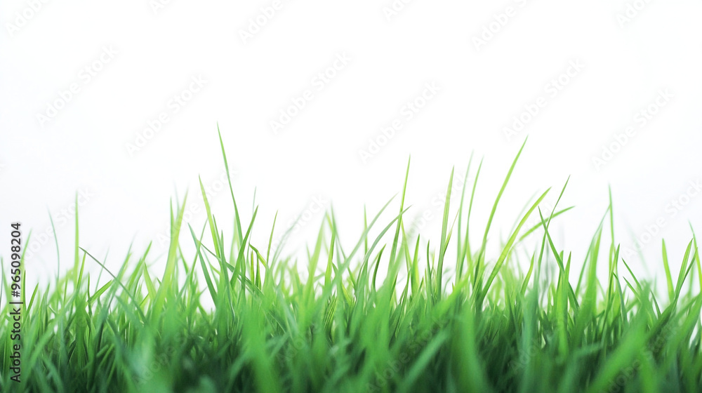 Fototapeta premium Lush green grass growing under soft light with a clear background during a sunny day in a serene outdoor setting