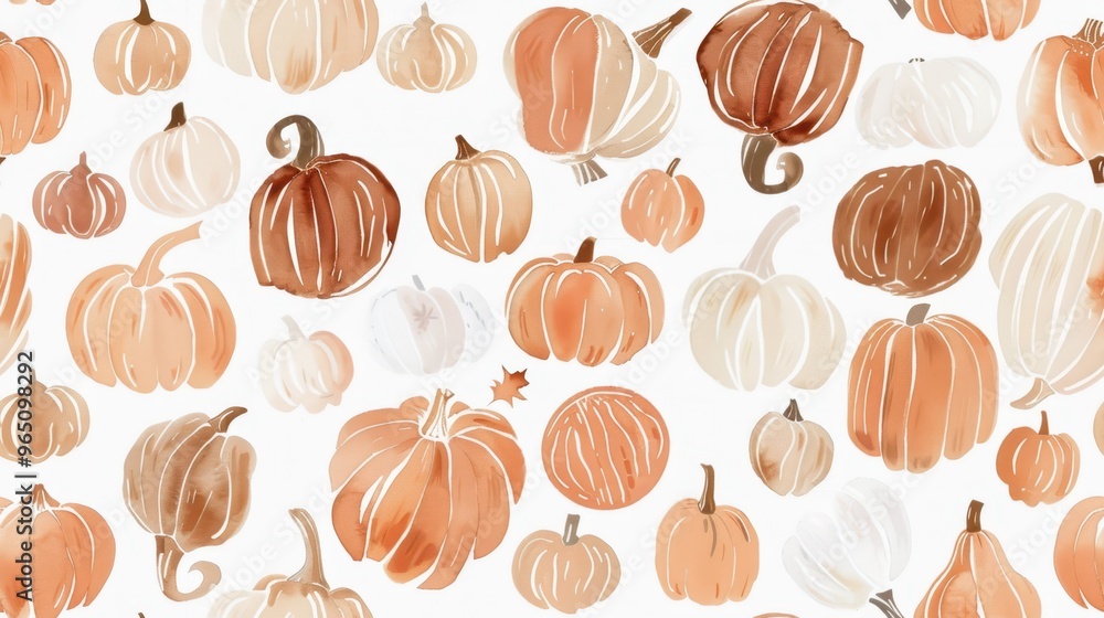 Seamless pattern of pumpkins in brown, green, and white tones on a light background. Ideal for autumn, harvest, and Thanksgiving designs. Seamless pattern of pumpkins in brown, green, and white tones on a light background. Ideal for autumn, harvest, and Thanksgiving designs.