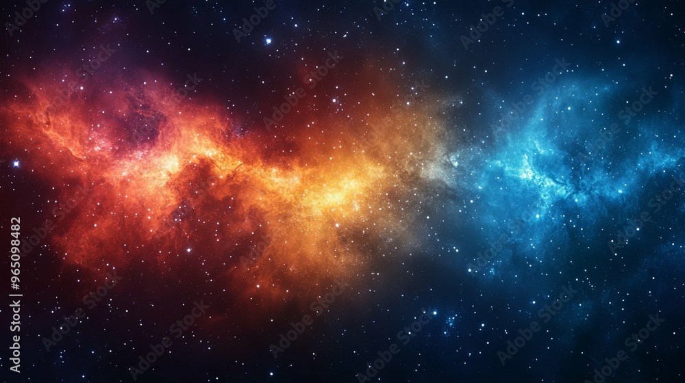 A Cosmic Tapestry of Red, Orange, and Blue Nebulae with Scattered Stars A Cosmic Tapestry of Red, Orange, and Blue Nebulae with Scattered Stars