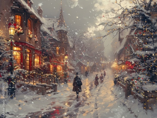 a Dickensian London street at Christmas, AI Generative