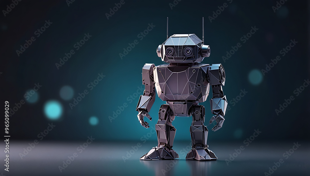A paper origami robot with transparent elements placed on a minimalist holographic backdrop, with ample copy space. The robot’s design emphasizes futuristic technology and innovation, A paper origami robot with transparent elements placed on a minimalist holographic backdrop, with ample copy space. The robot’s design emphasizes futuristic technology and innovation,