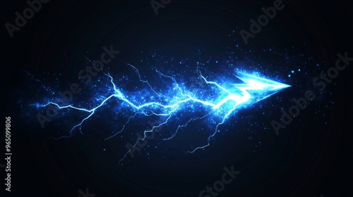 Abstract Vector Glowing Blue Lightning Bolt Symbol on Dark Background, Energy Concept with Technology Light Effect