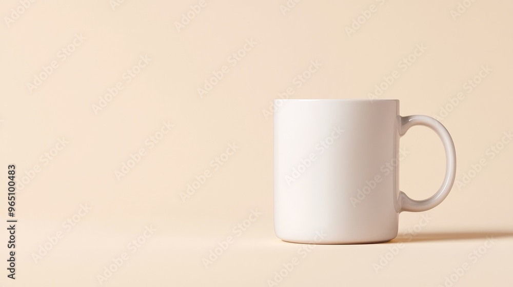 White ceramic mug on a beige background, perfect for showcasing your design or brand. White ceramic mug on a beige background, perfect for showcasing your design or brand.