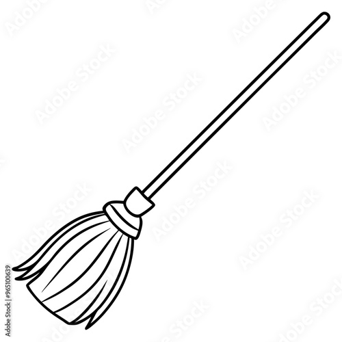 broom outline coloring book page line art illustration digital drawing