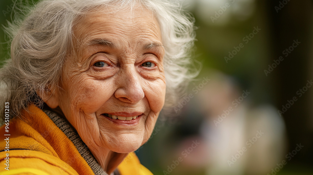 A friendly older woman smiles warmly while engaging with volunteers in an outdoor park activity, showcasing community spirit and connection, copy space A friendly older woman smiles warmly while engaging with volunteers in an outdoor park activity, showcasing community spirit and connection, copy space