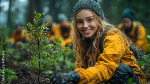 Engaged Volunteers Working Together to Revitalize Nature Through a Forest Restoration Project Amidst Lush Greenery and Hopeful Smiles.