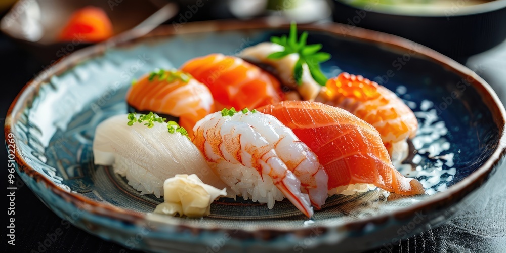 Classic Sushi Preparation Featuring Seasoned Rice and Fresh Seafood Classic Sushi Preparation Featuring Seasoned Rice and Fresh Seafood