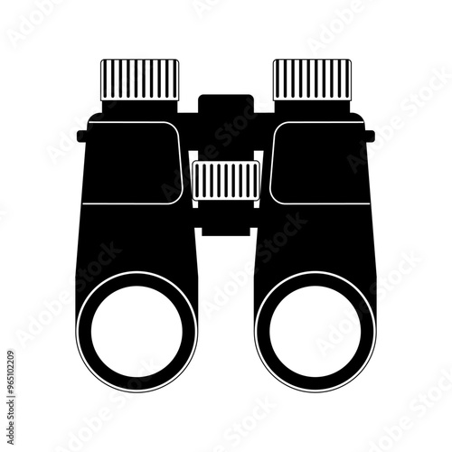 High-power binoculars isolated on a white background, monochrome style, camping gear vector illustration