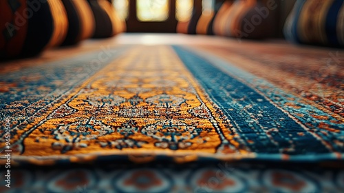 Close-up of a Colorful Persian Rug with Intricate Designs photo