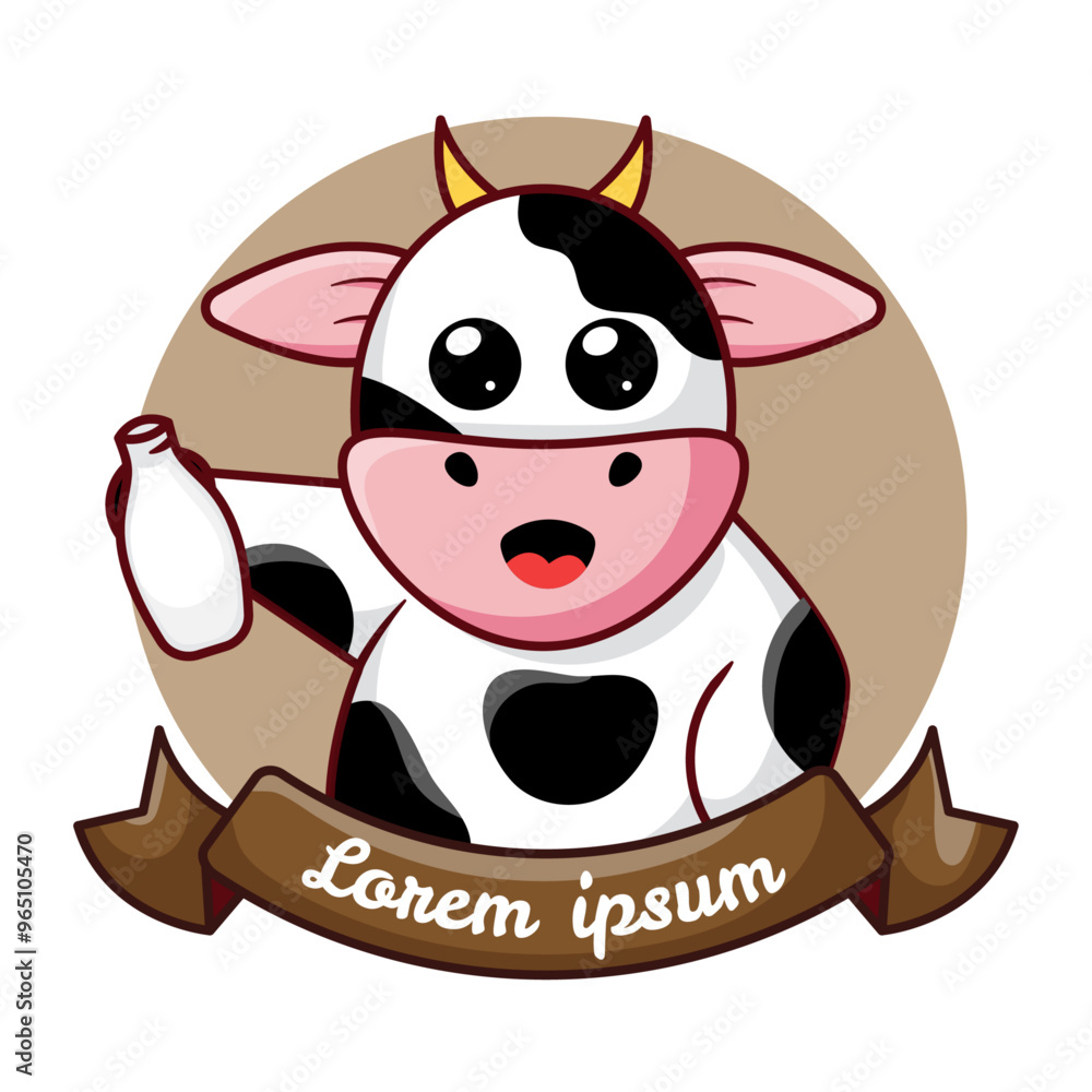 Cute Cow with Milk in bottle for logo Template Cute Cow with Milk in bottle for logo Template