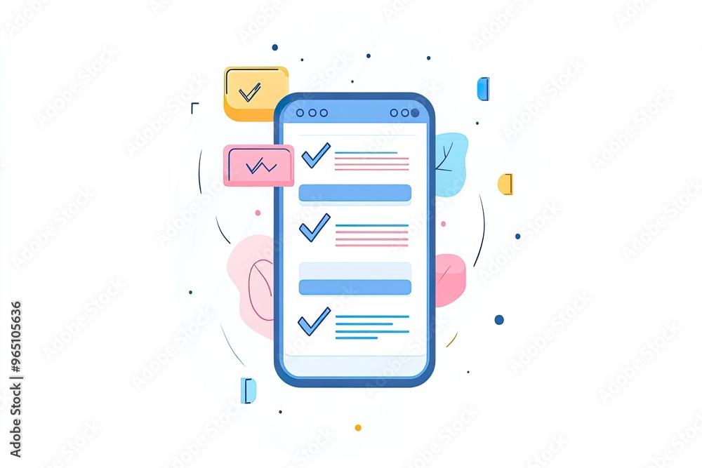 Mobile checklist illustration with checkmarks.