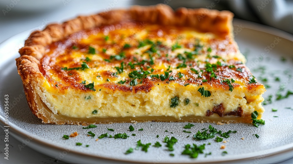 A Slice of Savory Quiche with a Flaky Crust A Slice of Savory Quiche with a Flaky Crust