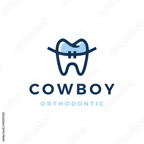 cowboy orthodontic tooth teeth dentist dentistry logo vector icon illustration