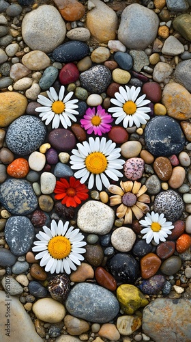 Colorful Flowers and Smooth Stones