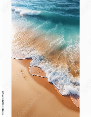 Beach and sea with waves in the form of a circle.