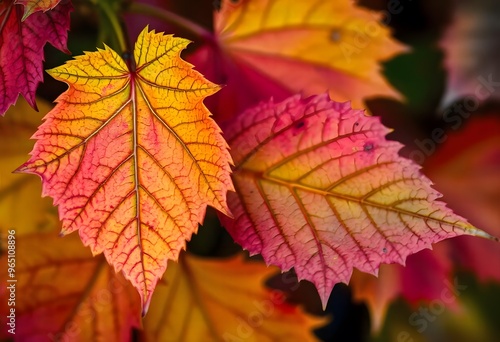 Autumn leaves in vibrant shades of red, orange, and yellow.